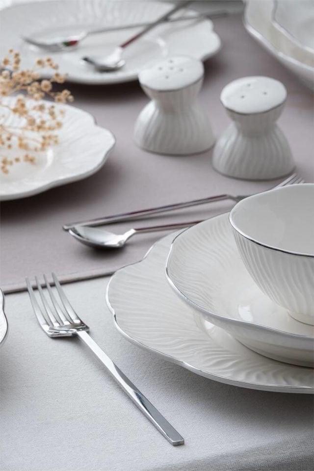 ALİNA GÜMÜŞ 29 PARÇA 6 KİŞİLİK PORSELEN YEMEK TAKIMI