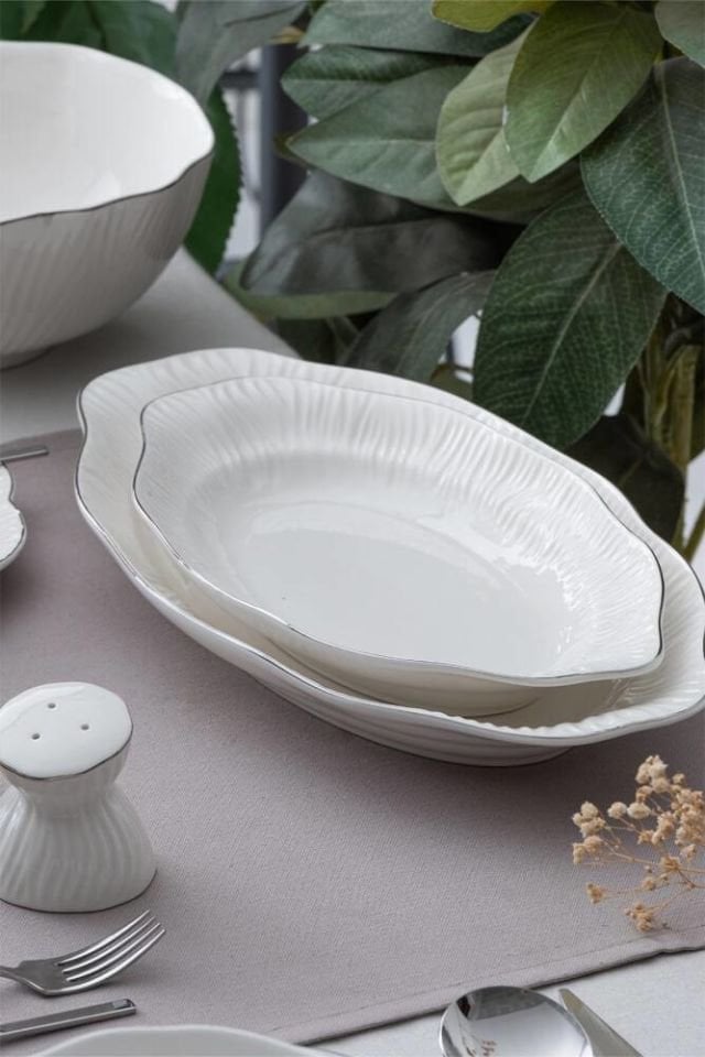 ALİNA GÜMÜŞ 29 PARÇA 6 KİŞİLİK PORSELEN YEMEK TAKIMI